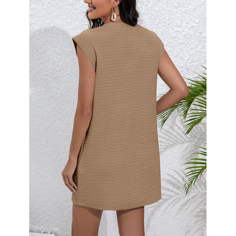Khaki Striped Sleeveless Sheath Dress