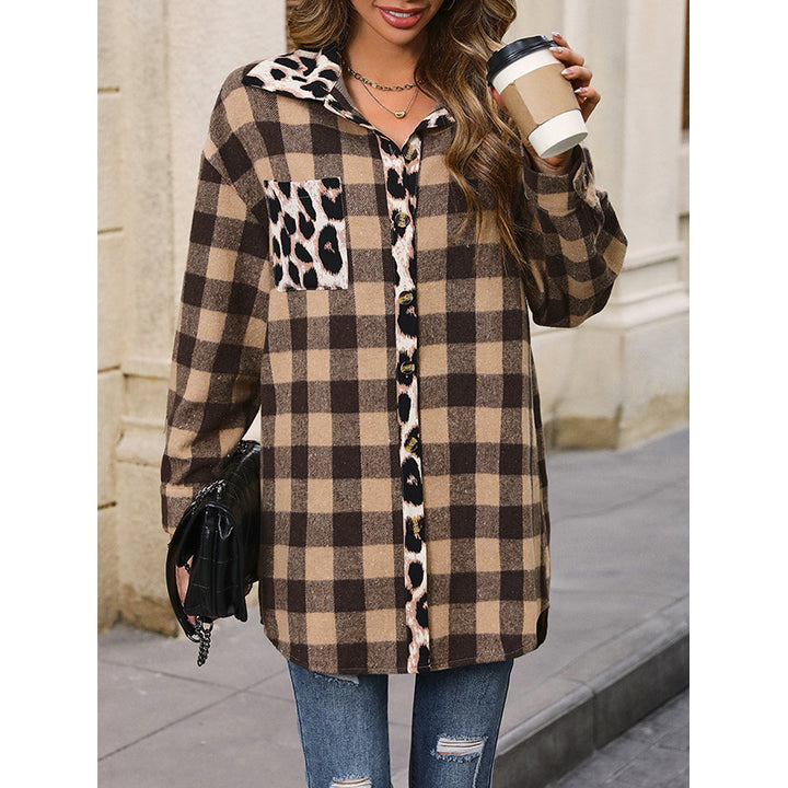 Brown & Beige Checked Open Front Shrug