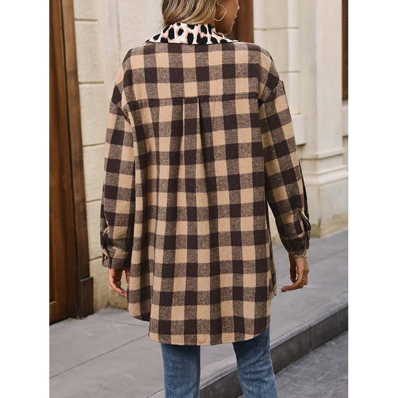Brown & Beige Checked Open Front Shrug