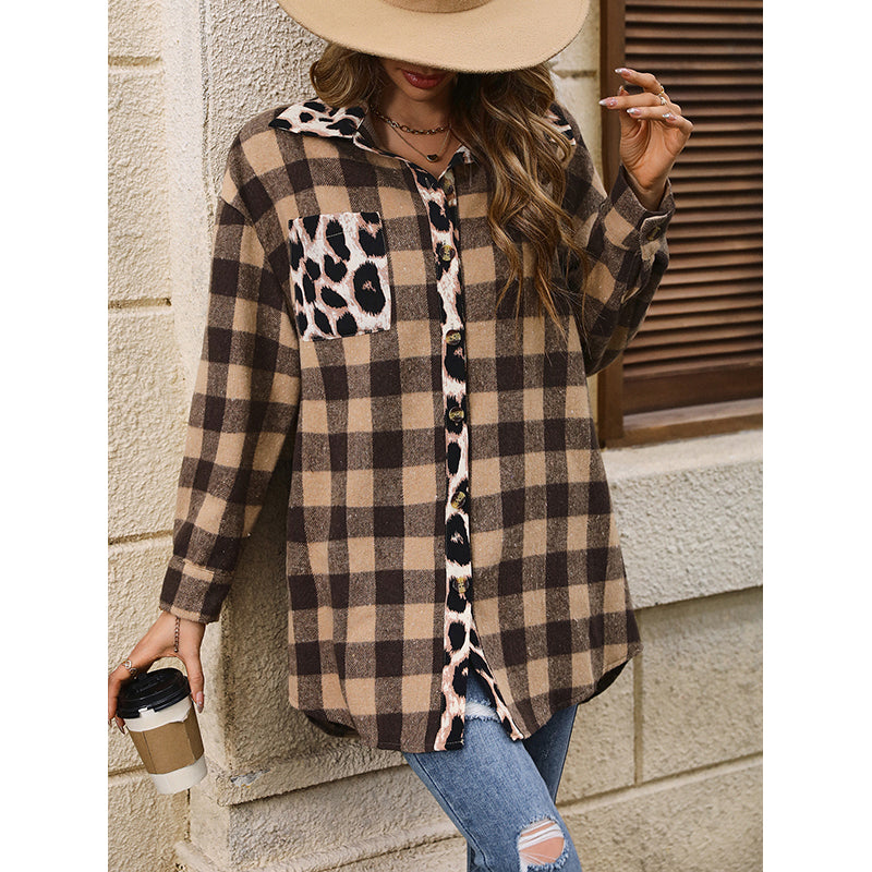 Brown & Beige Checked Open Front Shrug