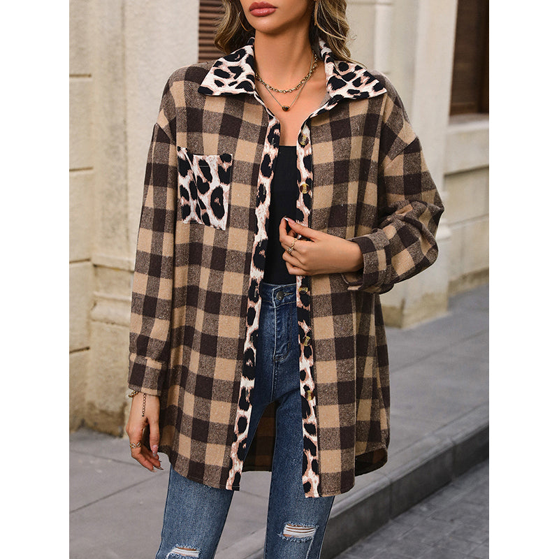 Brown & Beige Checked Open Front Shrug
