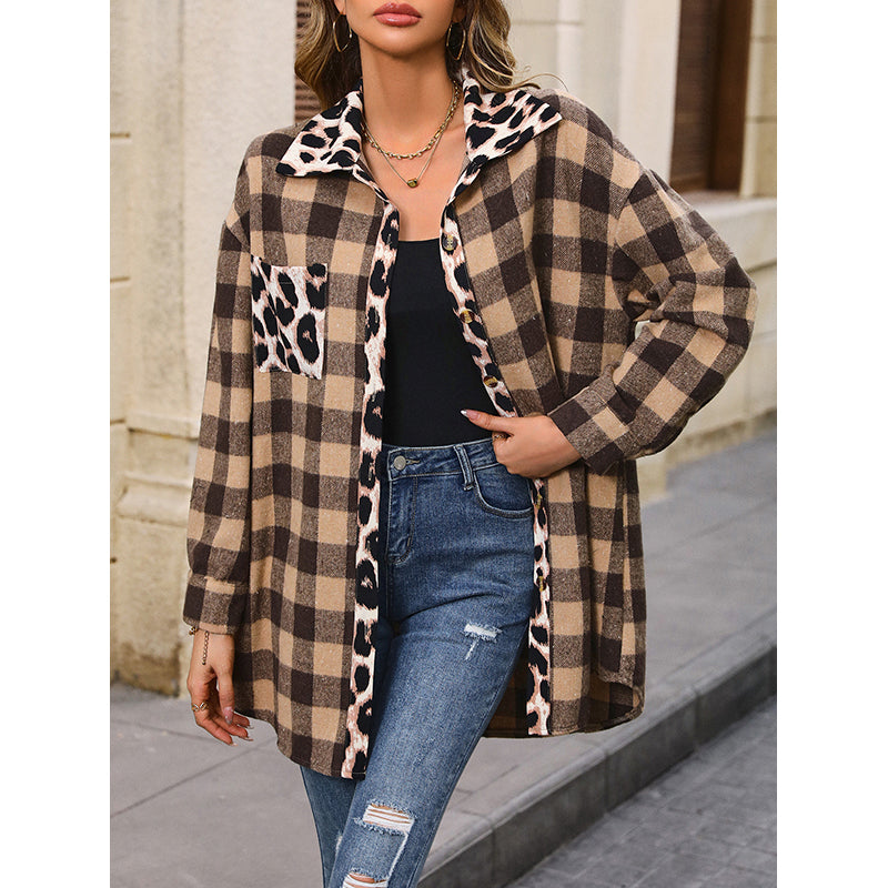 Brown & Beige Checked Open Front Shrug