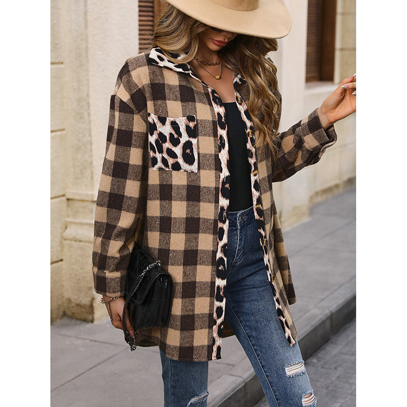 Brown & Beige Checked Open Front Shrug