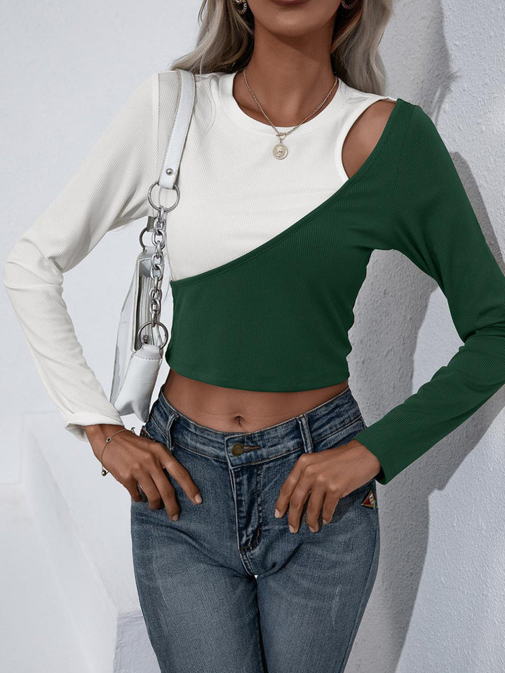 Women Green & Olive Colourblocked Crop Top