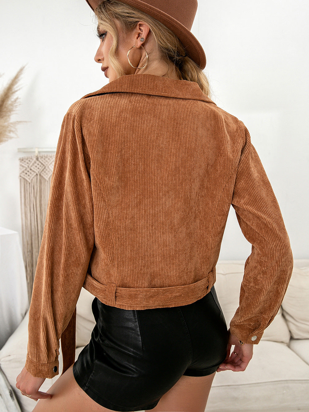 Women Brown Crop Tailored Jacket