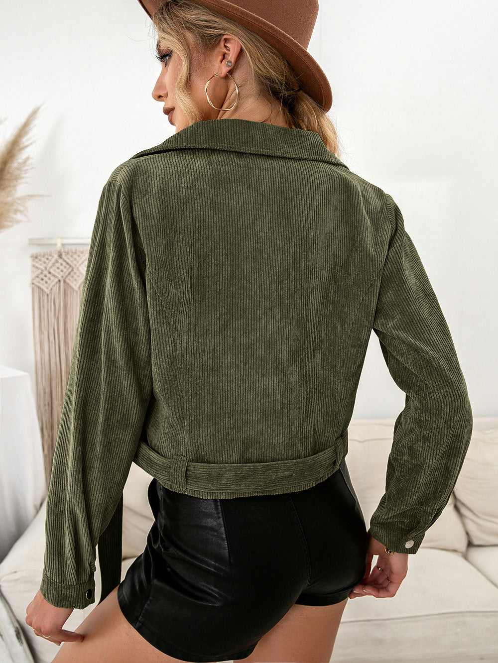 Women Green Striped Crop Tailored Jacket