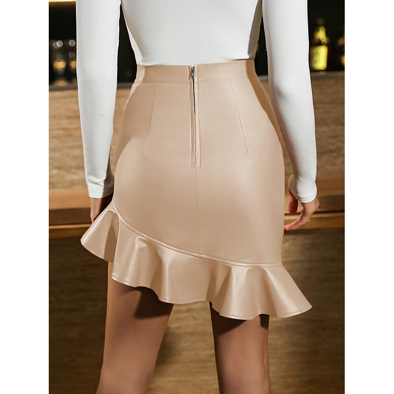 Beige Flared Mini Pencil Skirts