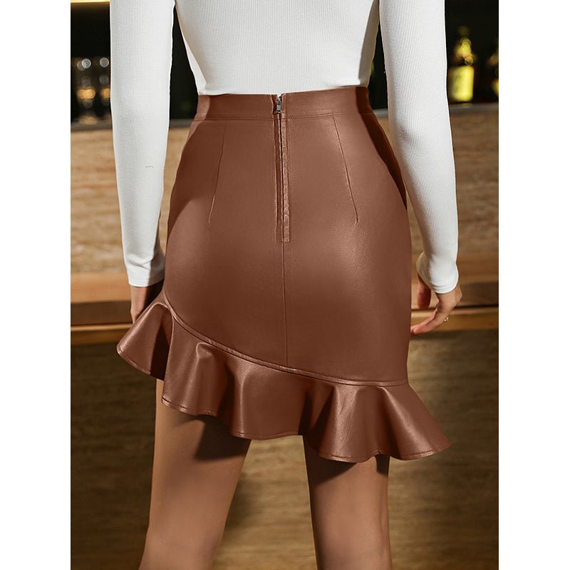Brown Flared Mini Pencil Skirts