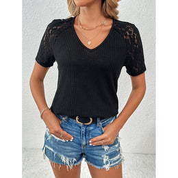 Black V-Neck Textured Regular Fit T-shirt