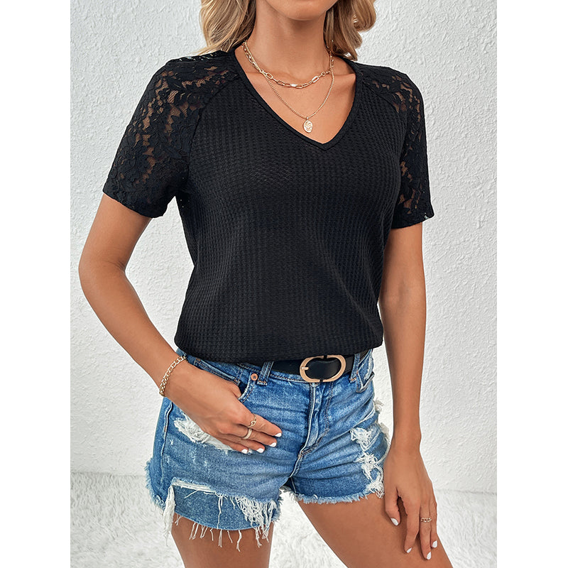 Black V-Neck Textured Regular Fit T-shirt