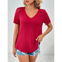 Red V-Neck Applique T-shirt