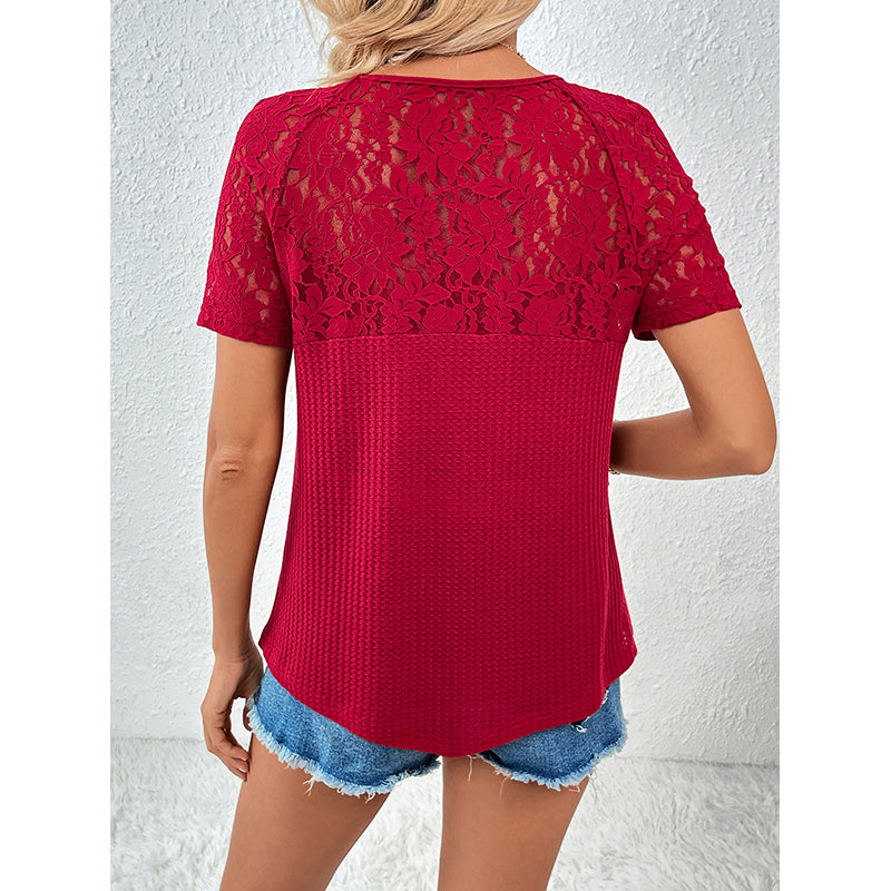 Red V-Neck Applique T-shirt