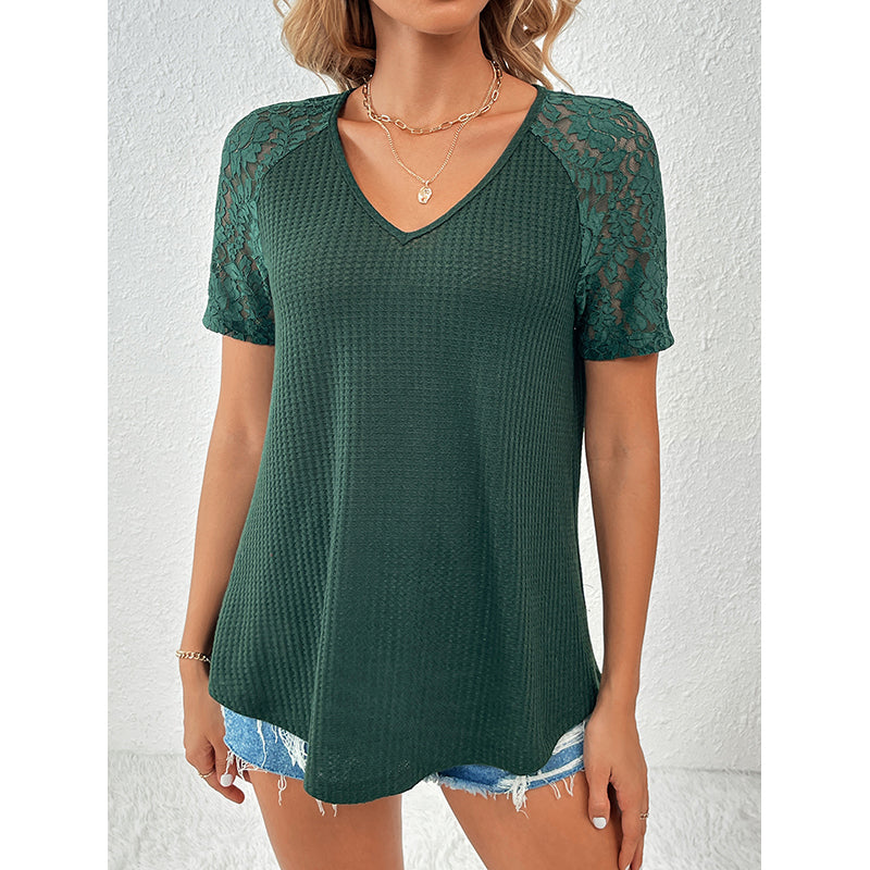 Striped V-Neck Raglan Sleeves T-shirt