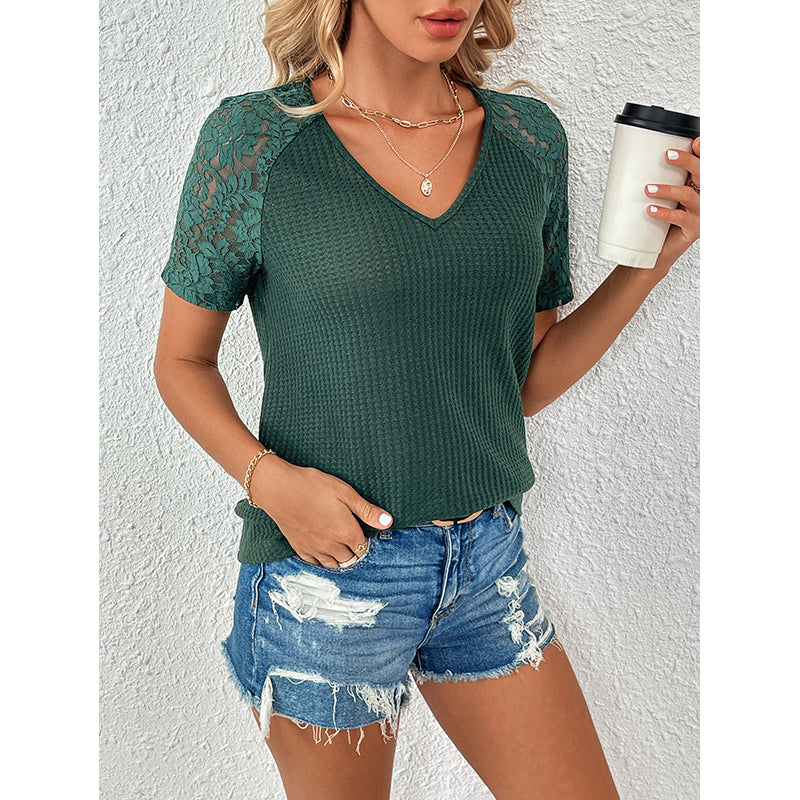 Striped V-Neck Raglan Sleeves T-shirt