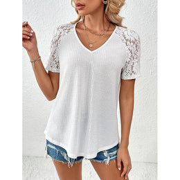 White V-Neck Textured Regular T-shirt