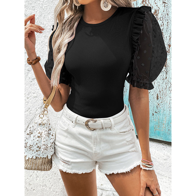 Black Puff Sleeves Regular Top