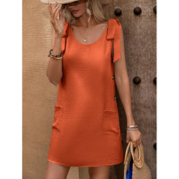 Orange Colour Round Neck A-Line Dress