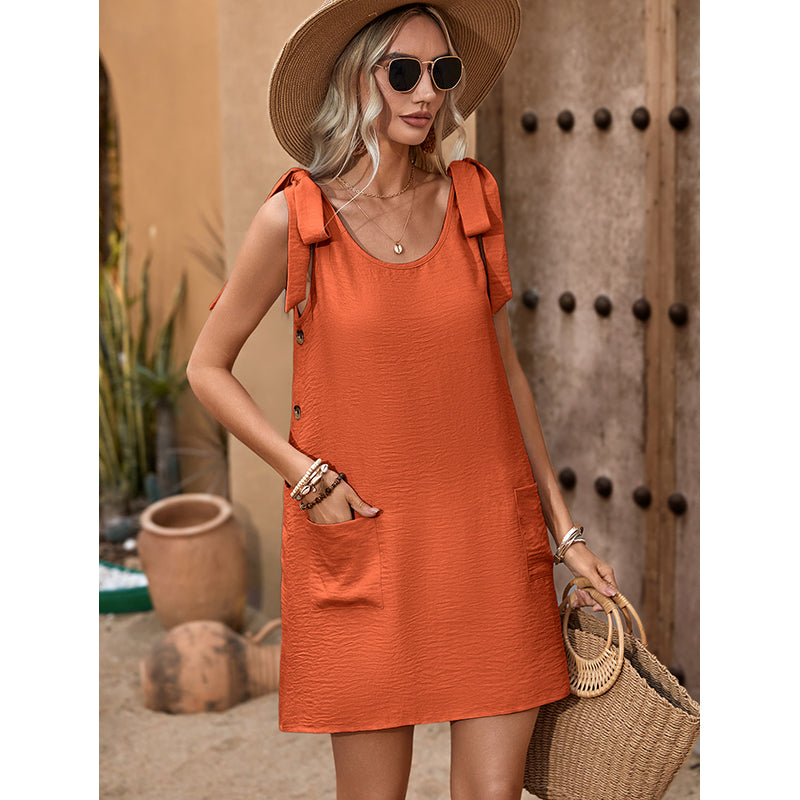 Orange Colour Round Neck A-Line Dress