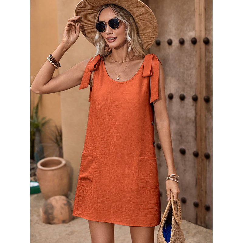 Orange Colour Round Neck A-Line Dress
