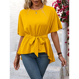 Yellow Ruffles Cinched Waist Top