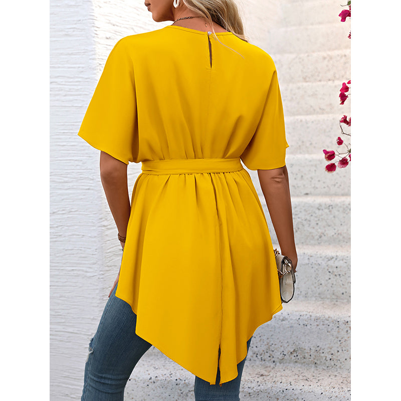 Yellow Ruffles Cinched Waist Top