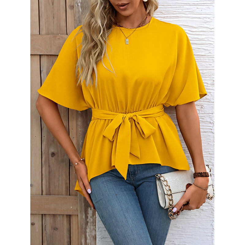 Yellow Ruffles Cinched Waist Top