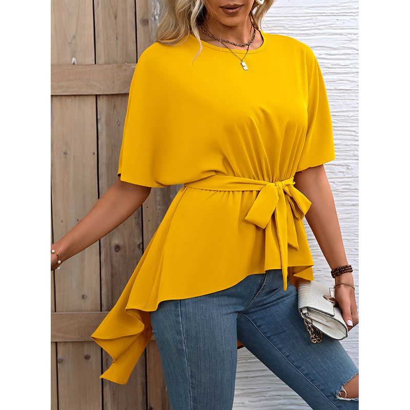Yellow Ruffles Cinched Waist Top
