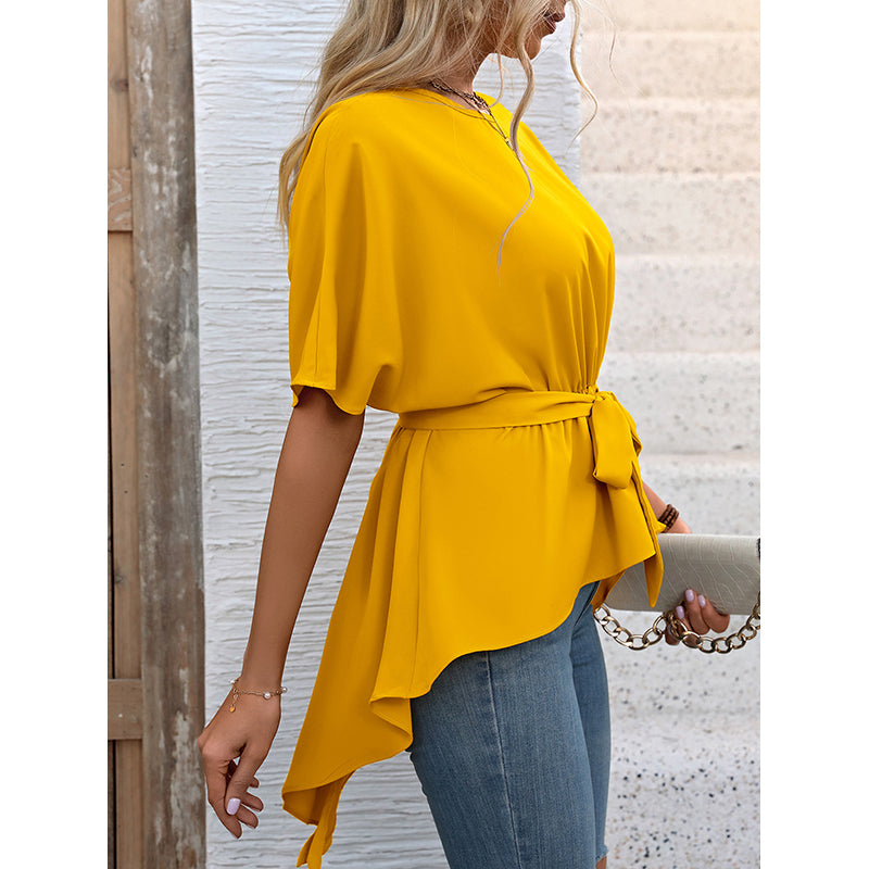 Yellow Ruffles Cinched Waist Top
