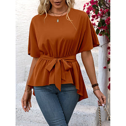 Orange Ruffles Cinched Waist Top