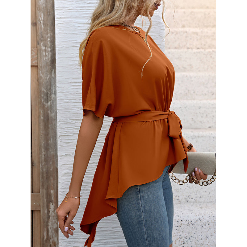 Orange Ruffles Cinched Waist Top