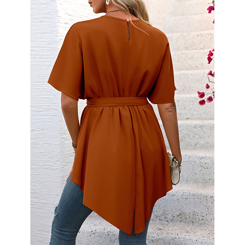 Orange Ruffles Cinched Waist Top