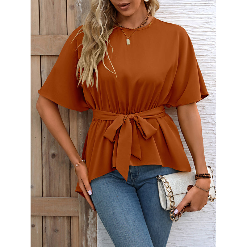 Orange Ruffles Cinched Waist Top