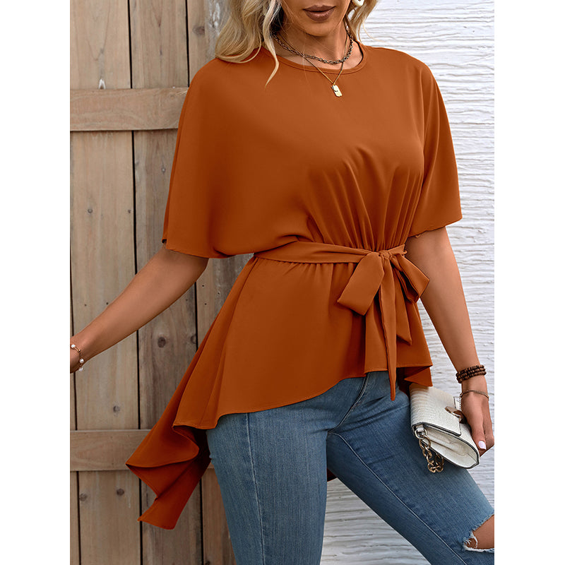 Orange Ruffles Cinched Waist Top