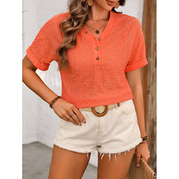 Orange Self Design V-Neck Extended Sleeves Shirt Style Top