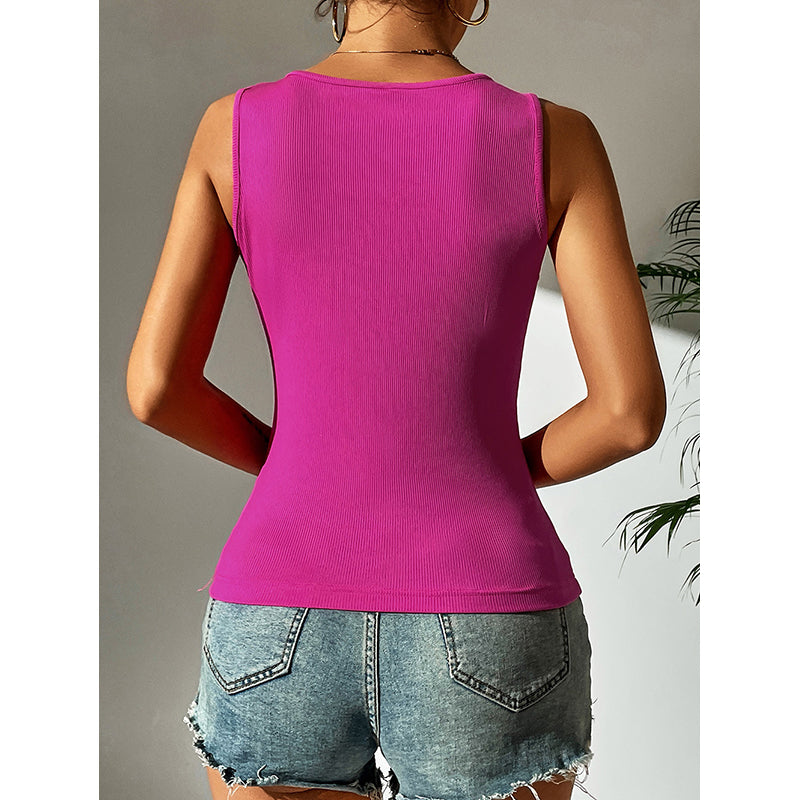 Pink V-Neck Ribbed Twisted Fitted Top