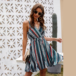 Multicoloured Striped Fit and Flare Dress