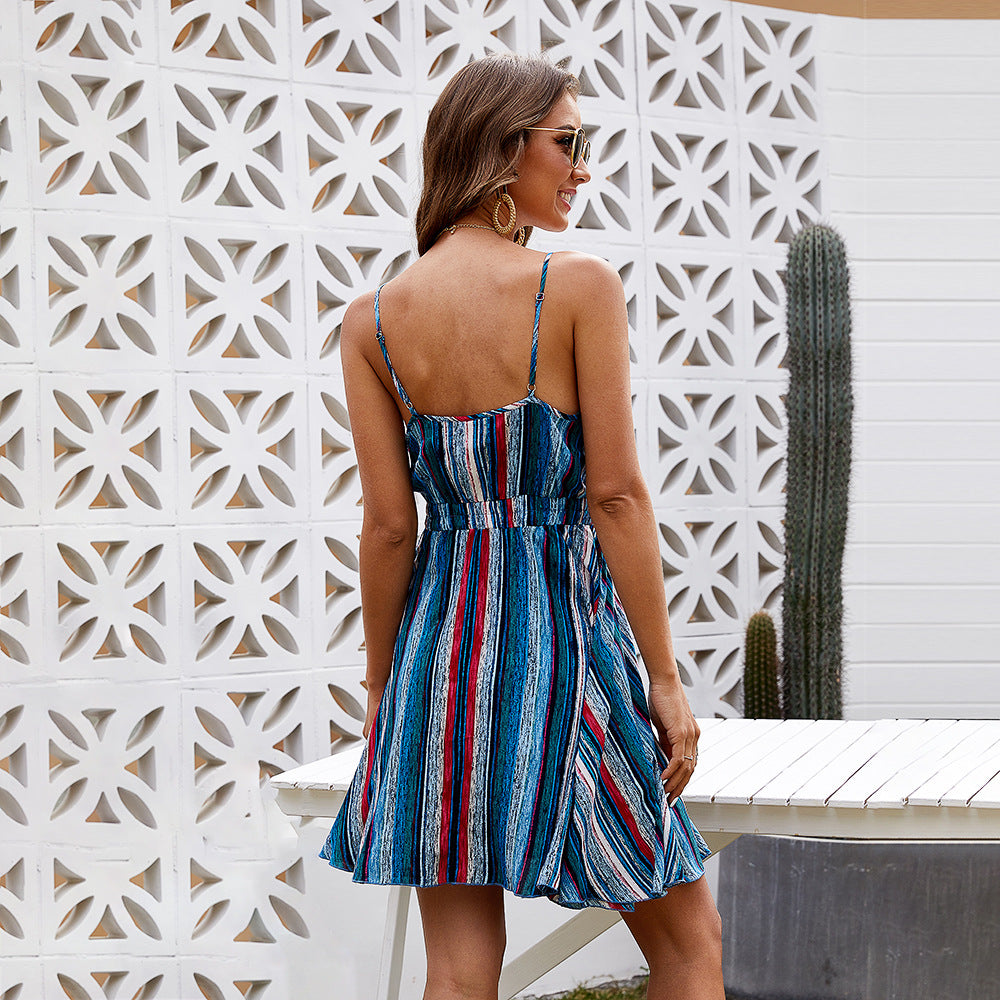 Multicoloured Striped Fit and Flare Dress