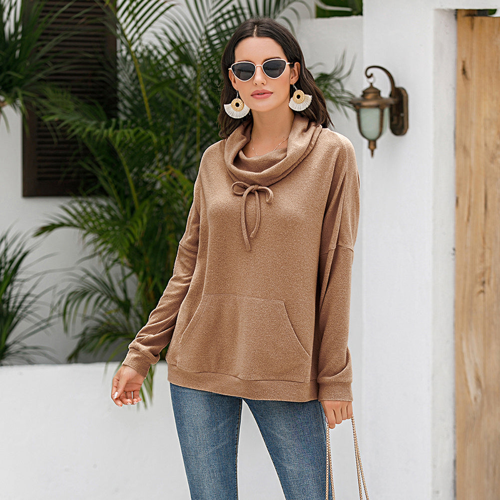Women Brown Long Sleeves Cowl Neck Sweatshirt