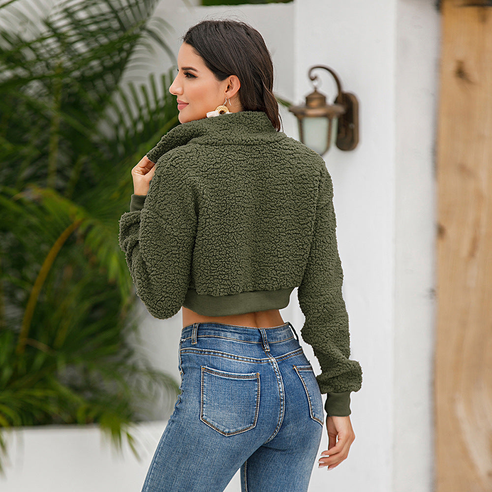 Women Olive Green Crop Sweatshirt