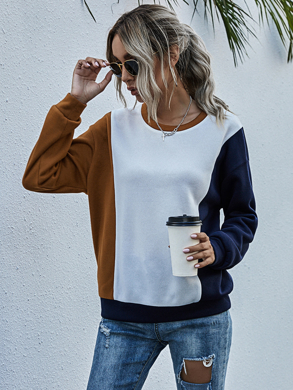 Women Orange Colourblocked Sweatshirt
