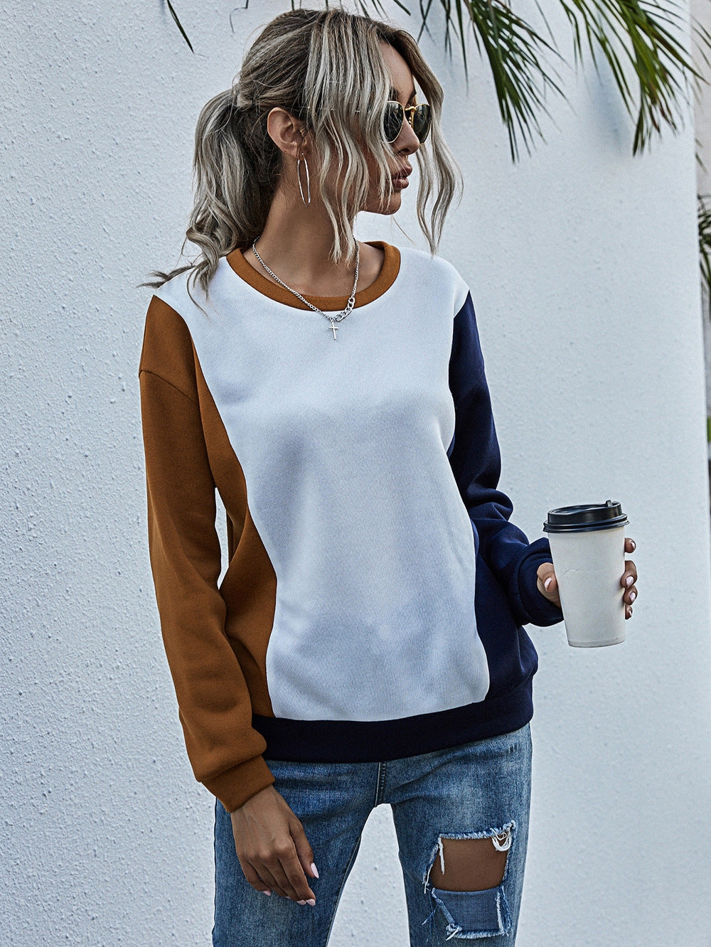 Women Orange Colourblocked Sweatshirt