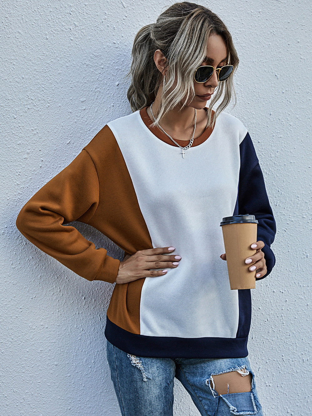 Women Orange Colourblocked Sweatshirt