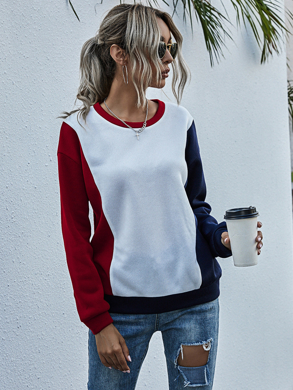 Women Maroon Colourblocked Sweatshirt
