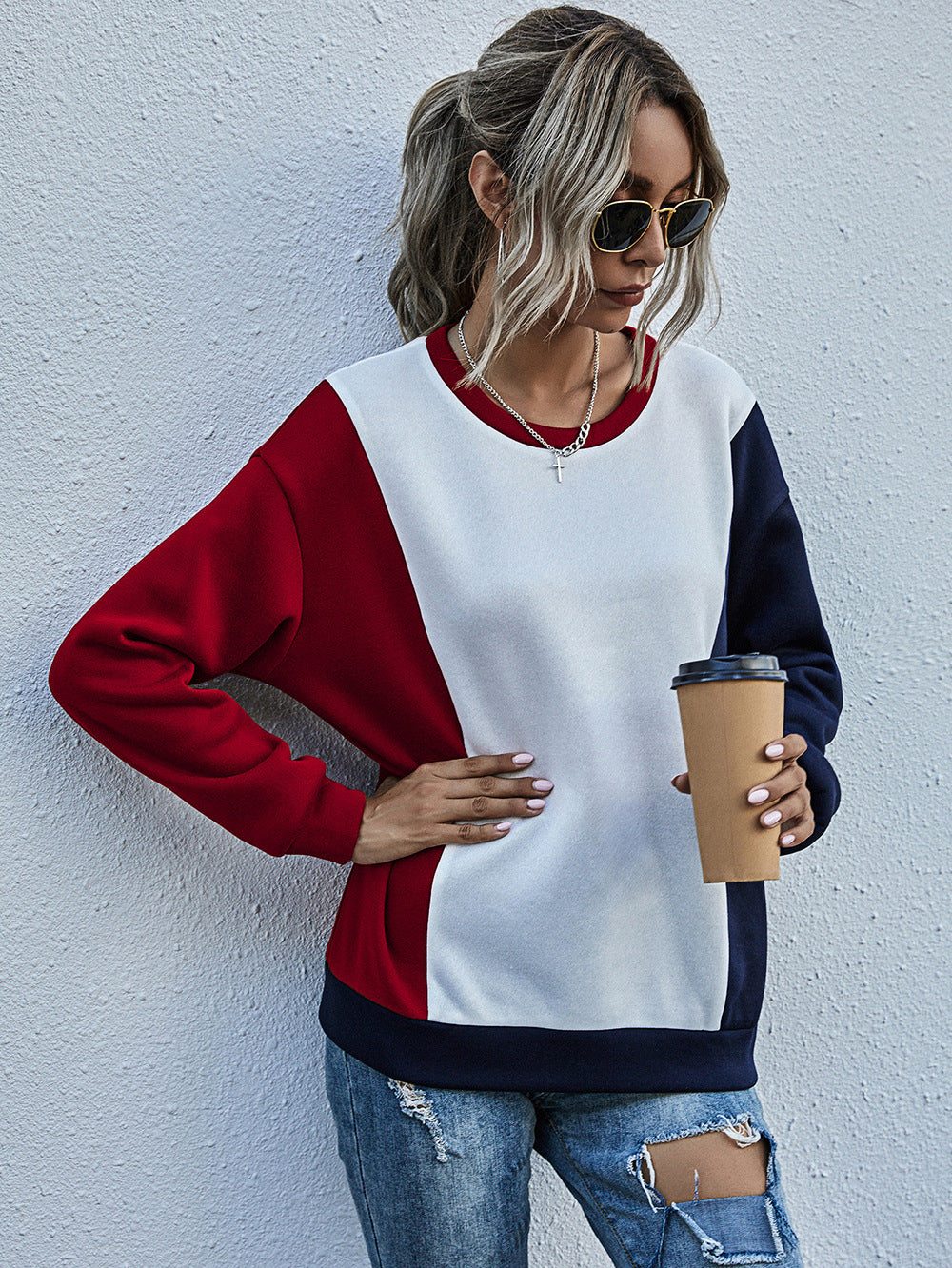 Women Maroon Colourblocked Sweatshirt