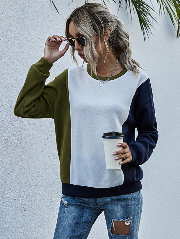 Women Olive Green Colourblocked Sweatshirt