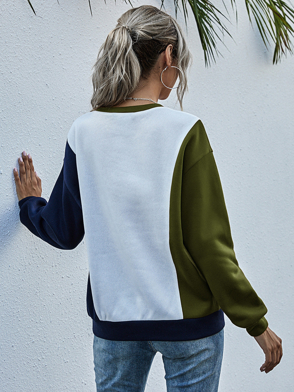 Women Olive Green Colourblocked Sweatshirt