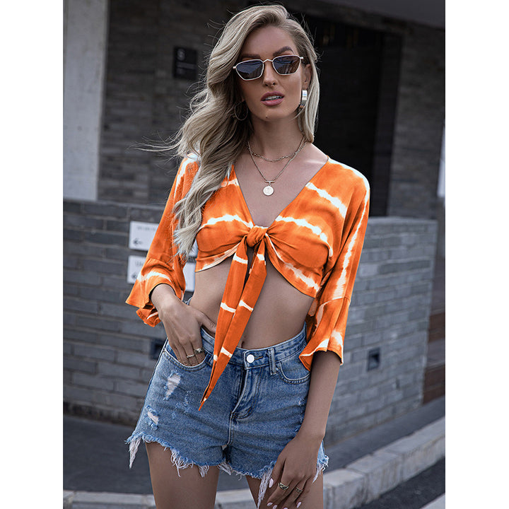 V-Neck Dyed Orange Crop Top