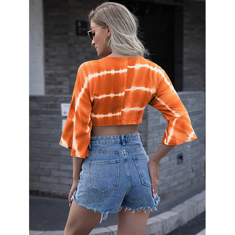 V-Neck Dyed Orange Crop Top