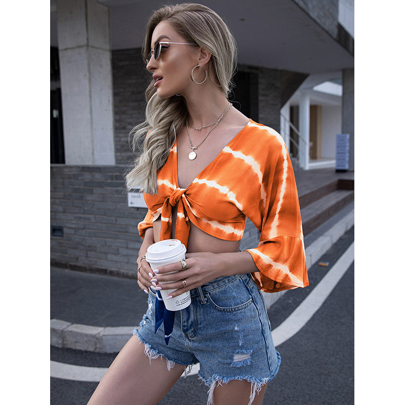 V-Neck Dyed Orange Crop Top