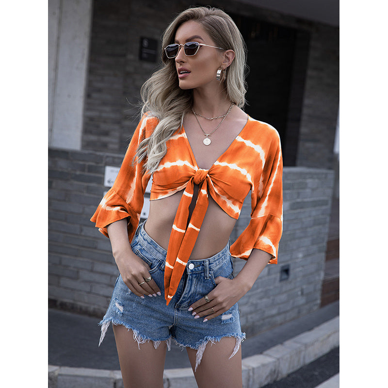 V-Neck Dyed Orange Crop Top